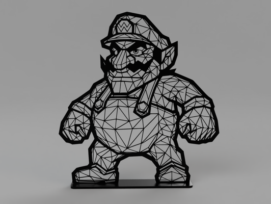 poli wario ayakta durmak by forest87 sanat 2d süper mario nintendo düşük dekor hediye dekoratif oyun video oyunu film geometrik oyuncu inek retro geek 8bit 3d print model - Mito3D