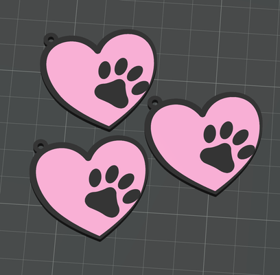 paws & love keychain - heart shaped by mirchaemanuel tools gadgets 3d printing pet lovers dog paw pawprint heart-shaped custom footprint animal symbol 3d print model - Mito3D