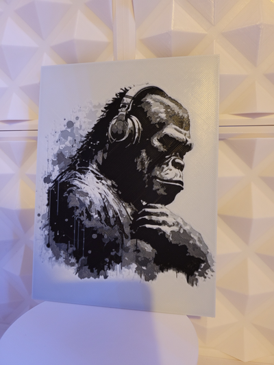 hueforge gorilla contemplative headphones by savo3d art 2d wallart monkey 3d print model - Mito3D