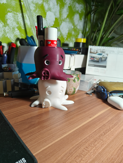 cute waving octopus pen holder remixed by mholicky household office organizer mmuj mmu ams bambu 3d print model - Mito3D