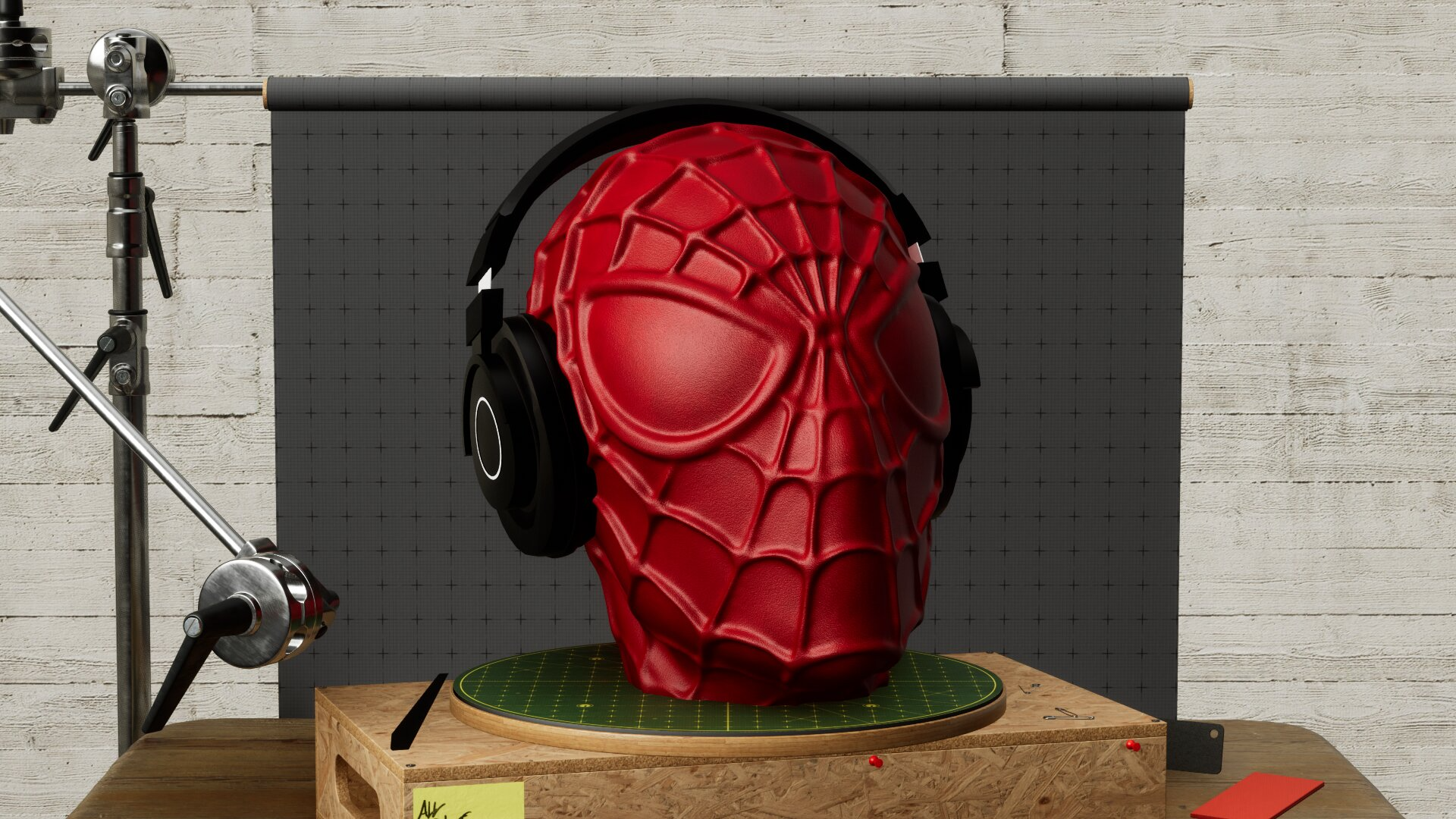 spider headset stand halter unterstützung by mateibocancios haushalt büro spinne wunder kopfhörer spaß gadget zubehör lager netz schreibtisch kunst deko peter parker p1s x1c bambulab aufhänger 3D print model - Mito3D