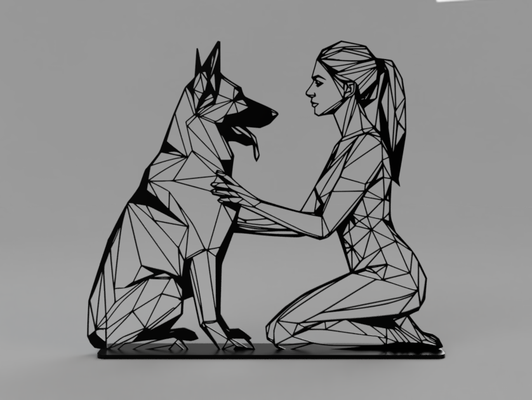 poly freunde v2 stand by forest87 kunst skulpturen hund schäfer germanshepherd bester freund fireend süss schön tiere lineart lowpoly dekor geschenk zuhause haus dekorativ geometrisch kinder wettbewerb 3d print model - Mito3D