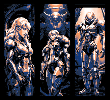 ventilateur art ensemble of 3 signets concept croquis metroid jeux protagoniste samus aran by souvenirs mclanes 2d fanart esquisser jeu samusaran livre marque signet marqueur 3d print model - Mito3D