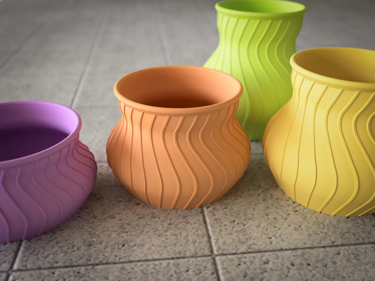 classic curved flower pot wavy decorative lines in four heights remixed by rdgqm6bcsp art sculptures 3d print model - Mito3D