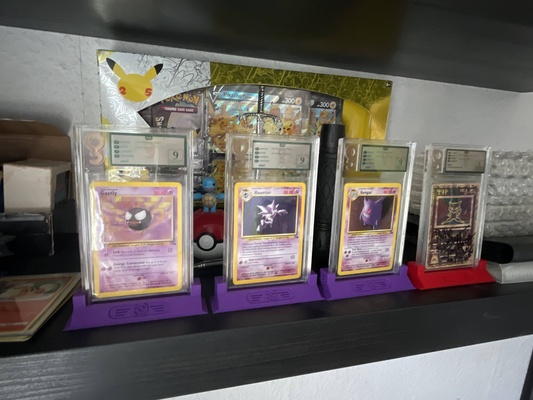 graded pokemon trading card holder display by daryl bateman toys & games stand displaystand tradingcardgame 3d print model - Mito3D