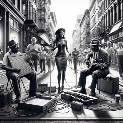 forge chapeaux esprit of blues by oncle facture génératif 3d modèle lithophane teinte forger musique art 3dart 2d 2dart décor rue chanteur guitare noir blanc 3d print model - Mito3D