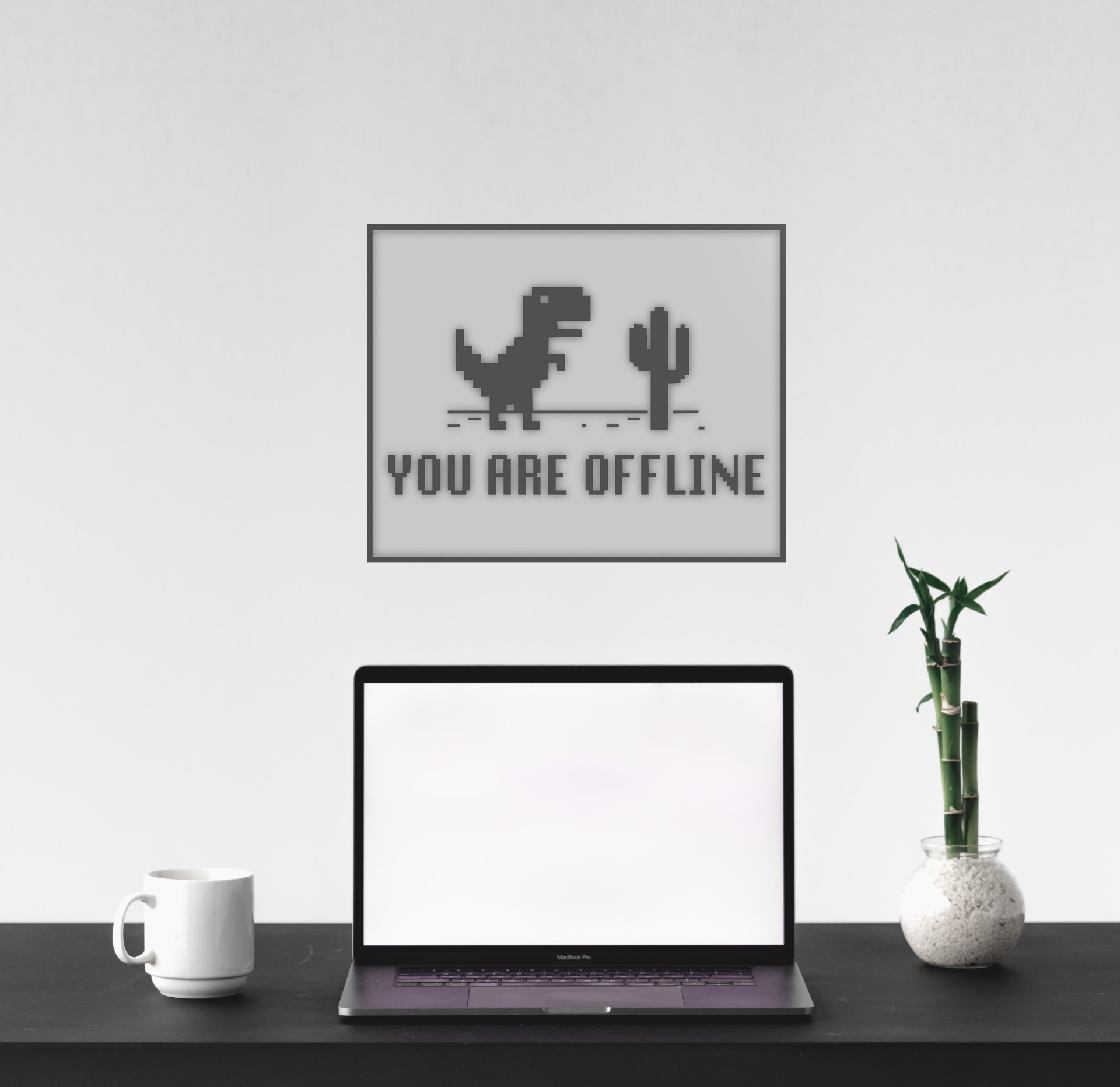 offline sign no ams by brunog art signs & logos dinosaur chrome google internet wall 2d picture minigame retro pixelart pixel minimalistic ornament connection 3D print model - Mito3D