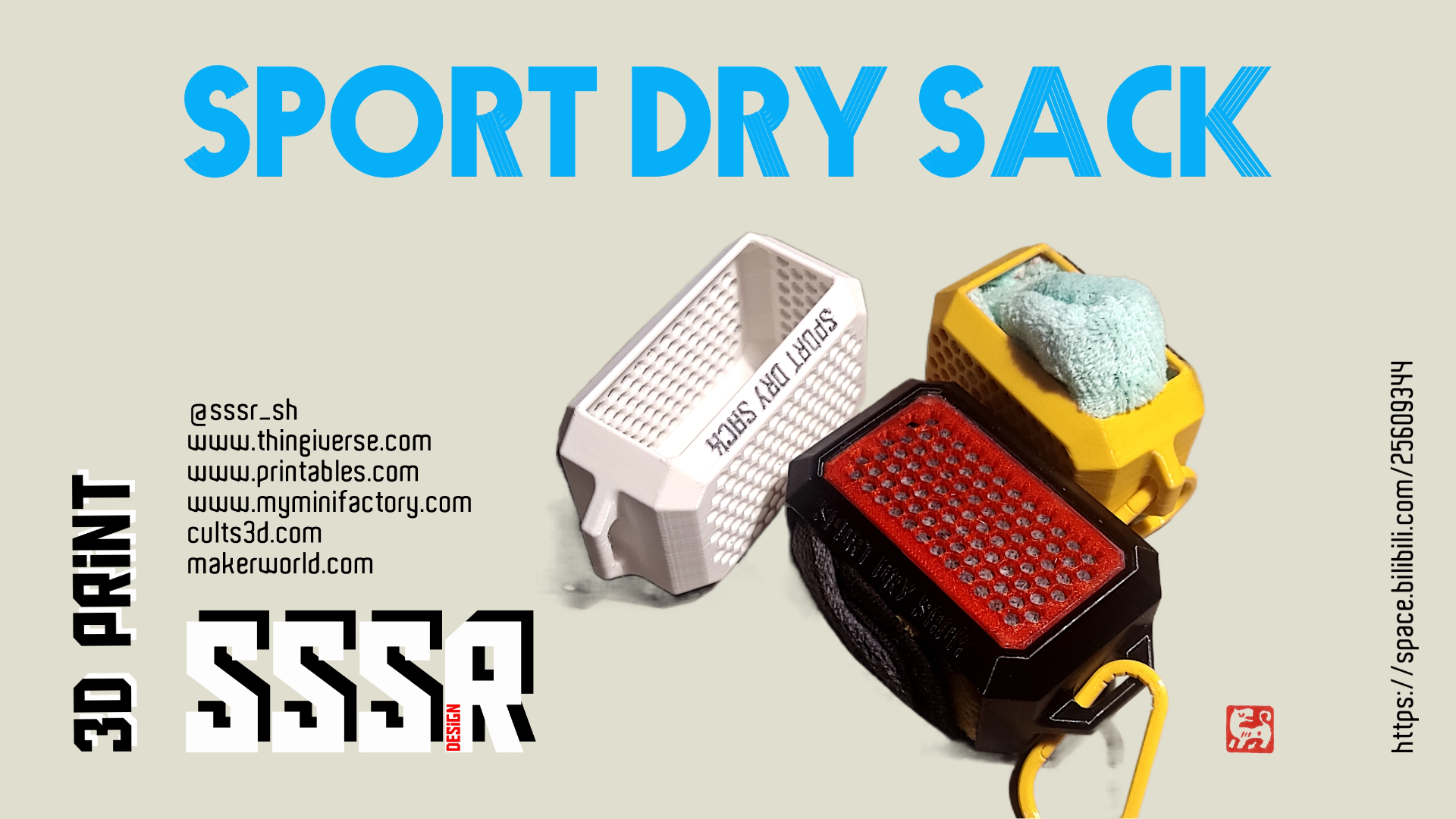 sport dry sack by sssr sh hobby & diy outdoors carabiner towel box holder handy portable 3D print model - Mito3D