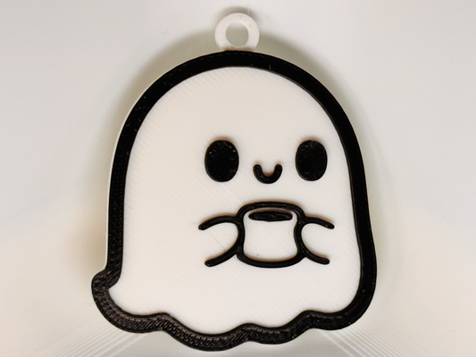 ghost drinking coffee keychain by nolan3d art models spooky halloween cute adorable simple easy quick gift 3d print model - Mito3D