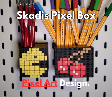 pixel box skadis universal hsw by art design 3d tools organizers container pencil sk dis ikea pac man pixelart diy high-speed wire honeycomb honeycombstoragewall storage wall multiboard accessory 3d print model - Mito3D