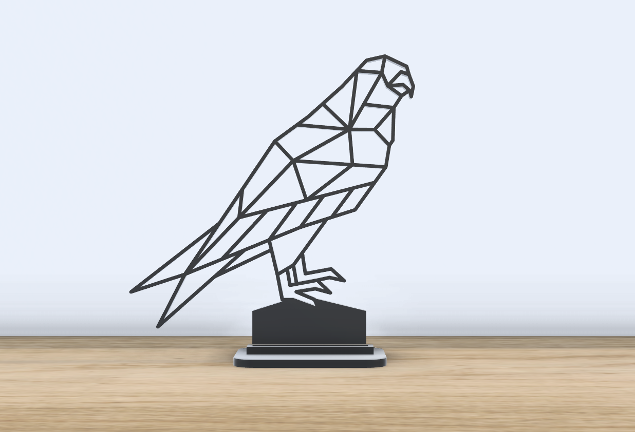 géométrique poly faucon supporter by jf 699 art 2d faucons oiseau base permanent animal décor bureau accessoires accessoire bureau volant 3D print model - Mito3D