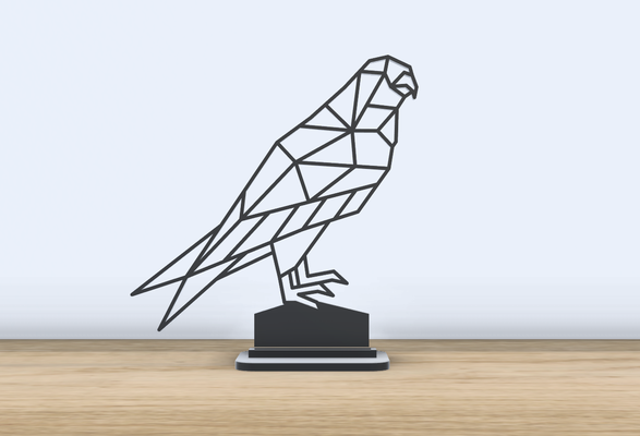 géométrique poly faucon supporter by jf 699 art 2d faucons oiseau base permanent animal décor bureau accessoires accessoire bureau volant 3d print model - Mito3D