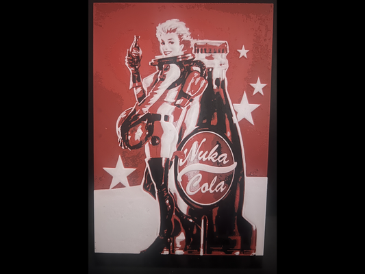 fallout - nuka cola girl by regis art 2d falloutr 3 4 76 wasteland game videogame logo pip-boy pipboy bethesda retro vaulttec vault tec sign nukacola hue hueforge forge boy wall plate rpg shelter 3d print model - Mito3D