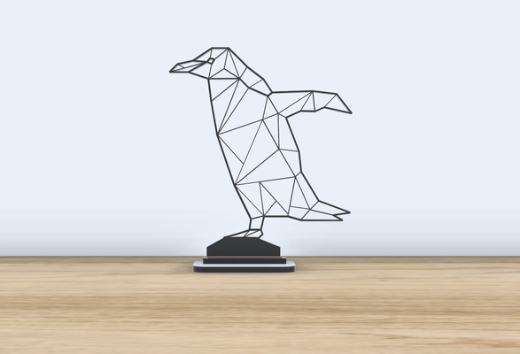 géométrique poly manchot supporter by jf 699 art 2d animal décor oiseau pingouins arctique bureau accessoires accessoire 3d print model - Mito3D