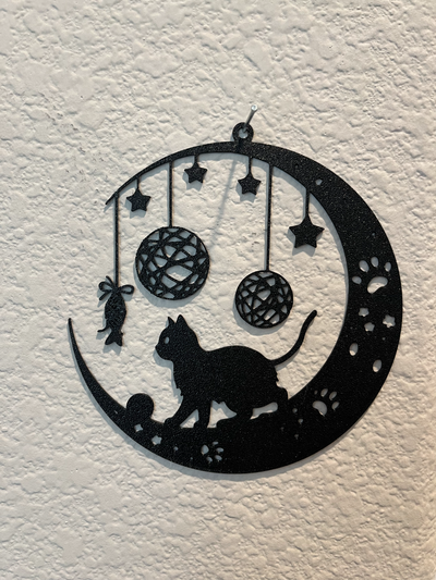 pared arte gato luna hilo pelota by viejo pais 2d mural decoración estrellas pata 3d print model - Mito3D