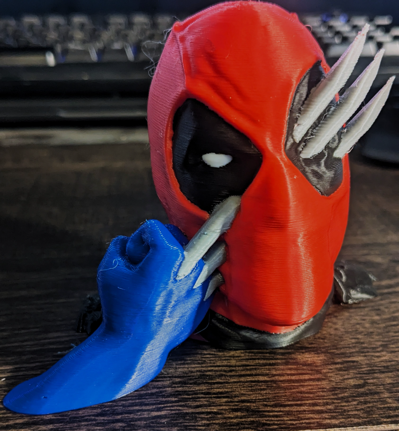 deadpool wolverine bust or headset holder by josh household decor hanger marvel comic claws 3D print model - Mito3D