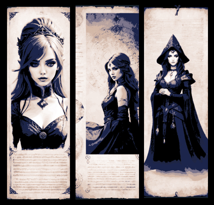 images of detectives notes -pictures mysterious enchantress in purple -set 3 bookmarks by mclanesmemories art 2d witch mystery detective parchment hueforge bookmark mark marker 3D print model - Mito3D