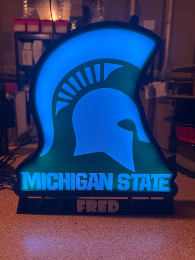 michigan spartani verde casco guidato luce scatola cartello by mettersi in gioco arte segni loghi msu calcio pallacanestro sparty 3d print model - Mito3D