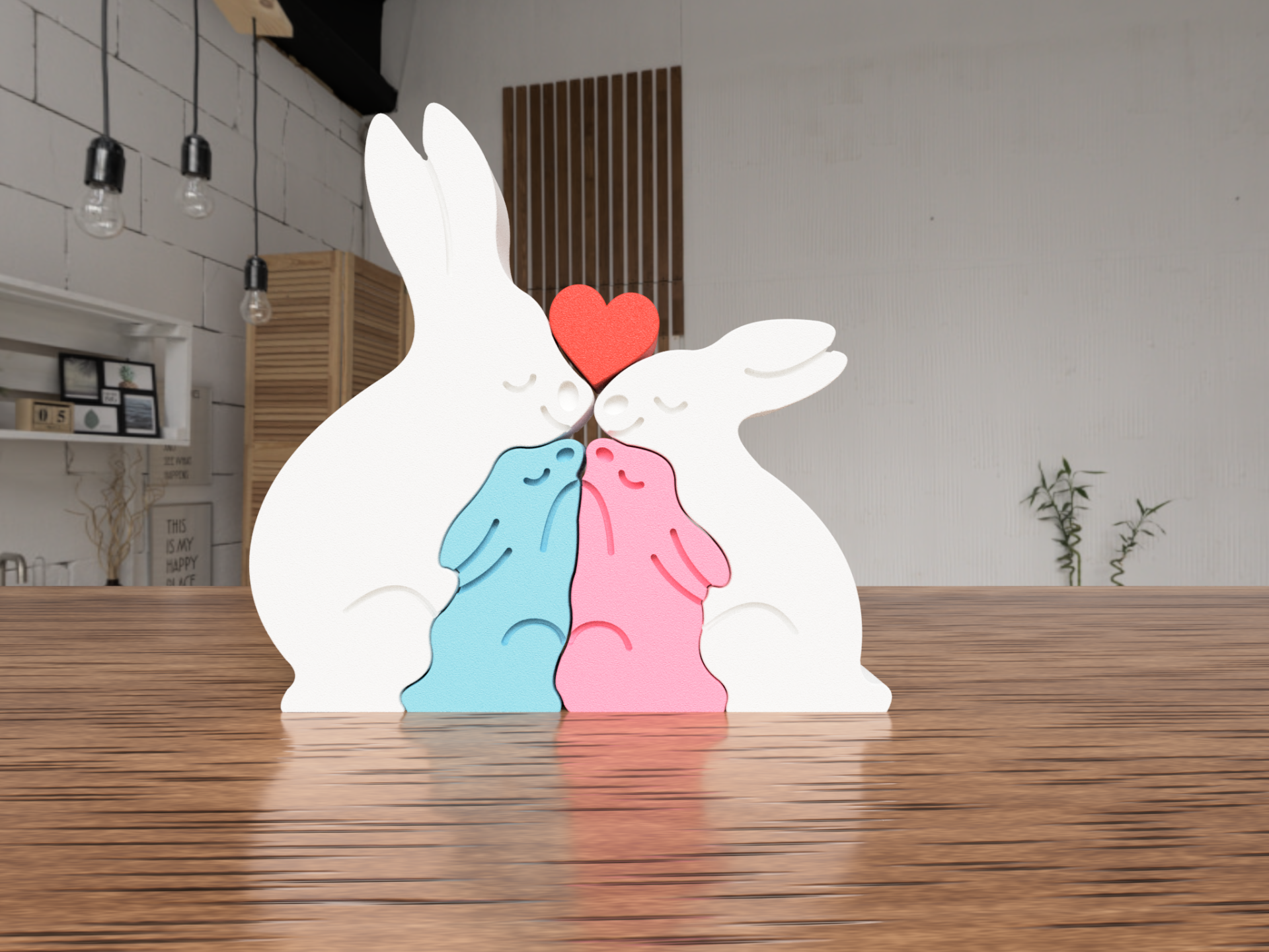 bunny family decoration 4 components by valeria momo & mattia art 2d bunnies rabbit rabbits easter gift couple love home decor ornament 3D print model - Mito3D