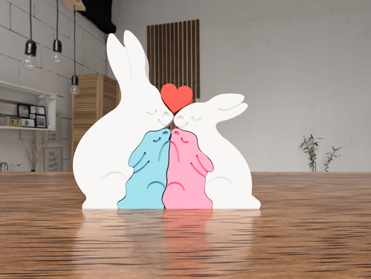 bunny family decoration 4 components by valeria momo & mattia art 2d bunnies rabbit rabbits easter gift couple love home decor ornament 3d print model - Mito3D