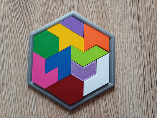 sechseckig tangram puzzle kinder by chiron 21 spielzeuge spiele rätsel spielzeug farbe gehirn geschenk tafel brettspiel 3d print model - Mito3D