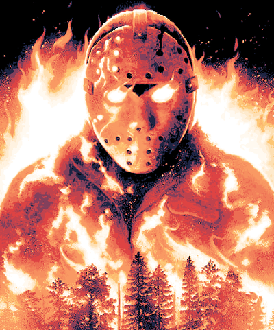 jason voorhees forge chapeaux feu art by graphiques tronçonneuse génératif 3d modèle lithophane horreur vendredi 13th freddy peau cuir tête d'épingle chucky effrayant hodeur film cristal lac texas cauchemar orme rue hellraiser mur métal 3d print model - Mito3D