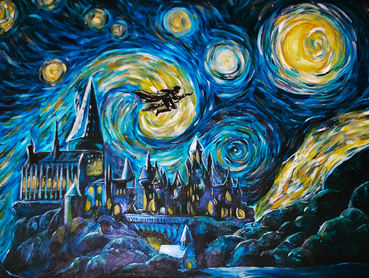 harry vasaio hogwarts by brunog generativo 3d modello fucina cappelli litofania hp magia castello furgone gogh stile multicolore scuola volare 2d arte manifesto muraria 3d print model - Mito3D