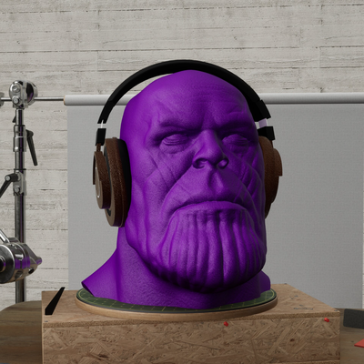 thanos - headset stand holder by mateibocancios household office headphone gadget accessories storage desk art deco p1s x1c bambulab hanger iron man marvel superhero villain 3d print model - Mito3D