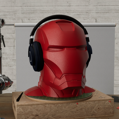 ironman headset stand halter unterstützung by mateibocancios haushalt büro kopfhörer wunder gaming p1s x1c bambulab superheld held gadget zubehörteil spaß kunst deko mancave zubehör eisen pc 3d print model - Mito3D