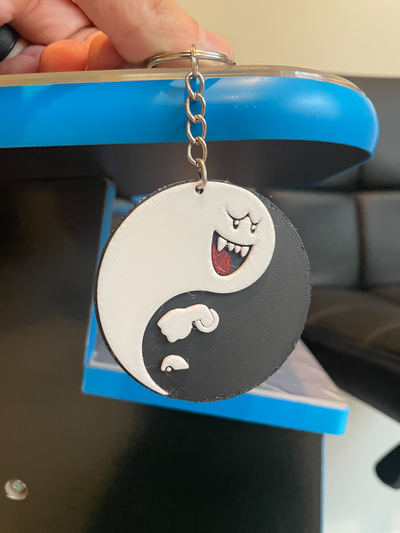 mario boo bullet bill ying yang keychain by 3d prints week art 2d nintendo key chain gamer gift game room switch backpack hue forge hueforge 3d print model - Mito3D