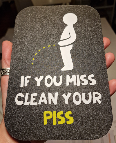 funny wc sign - clean piss by bj rnb art signs & logos toilet multicolor 3d print model - Mito3D