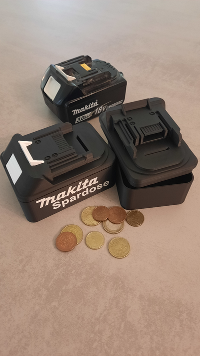 spardose geld box makita stil by abonnieren werkzeuge gadgets 18v batterie geschenk münzen werkzeug zubehörteil pack dosis gutschein 3d print model - Mito3D