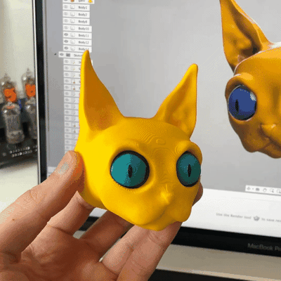 cat head shaking eyes remixed by mdesign household decor moving eye 3d print model - Mito3D