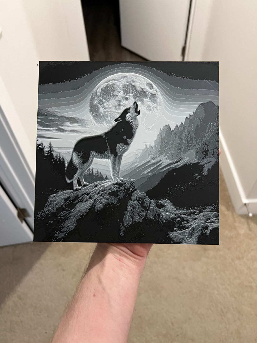 heulen wolf kunst hutschmiede by rp47 designs generativ 3d modell lithophan natur mauer zeichen mond 3D print model - Mito3D