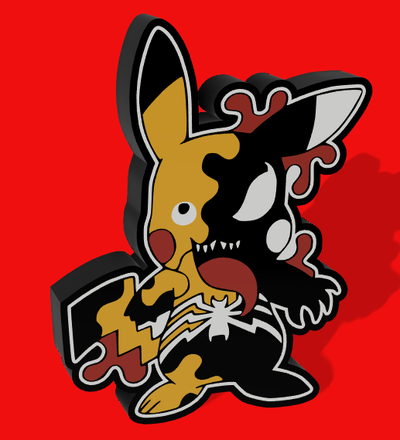 conduziu caixa luz pikachu venomizado by lldj3d arte sinais logotipos deco decoração parede luminária logotipo ams multicolorido led admirador pokémon nintendo jogos homem aranha veneno 3d print model - Mito3D