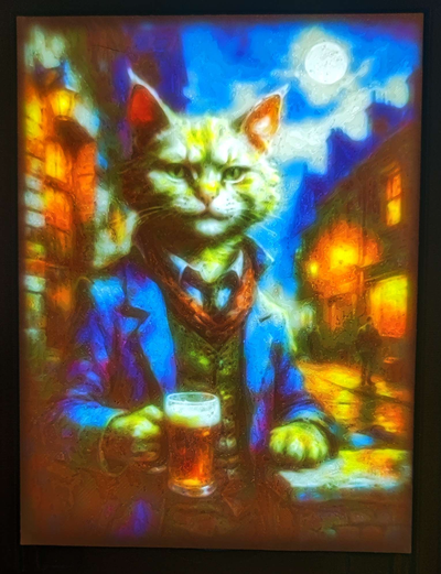 lithophan bier katze 1 2024 kunstwerk by statusd112 generativ 3d modell hutschmiede porträt chillen abend getränk kunst box vorlage bündeln cmyk cmyklithophone litho lithobox 3d print model - Mito3D