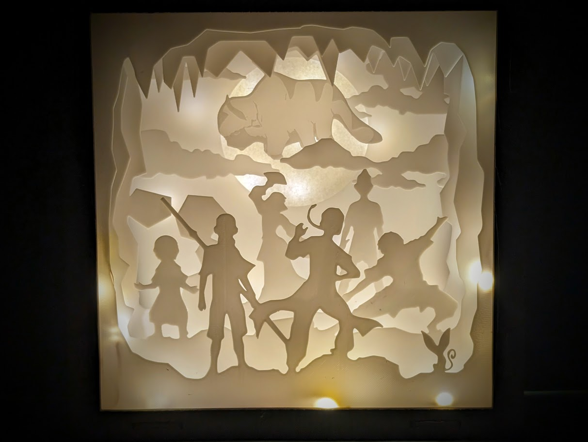 avatar dernier maître l'air silhouette lumière boîte by ménage décor air cintreuse avatarthelastairbender boite netflix aang katara momo appa sokka suki toph zuko bois 3D print model - Mito3D