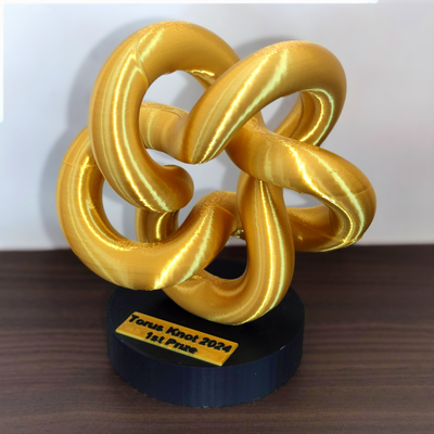 torus knot trophy sculpture by archork art sculptures geometric editable gift prize gold golden silk pla ams multicolor text 3d print model - Mito3D