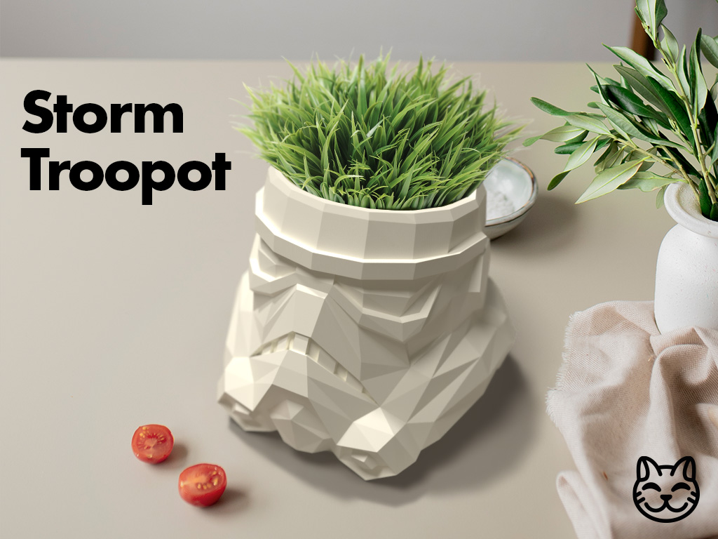 tempête troupe étoile guerres low poly vase by gatto ménage décor soldat casque stormtrooper stormtroopers lowpoly lowpolyvase conception succulentes cactus sombre jedi obliger blanc sci scifi fantaisie plantes vert intello 3D print model - Mito3D