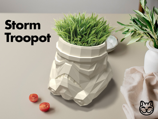 tempête troupe étoile guerres low poly vase by gatto ménage décor soldat casque stormtrooper stormtroopers lowpoly lowpolyvase conception succulentes cactus sombre jedi obliger blanc sci scifi fantaisie plantes vert intello 3d print model - Mito3D