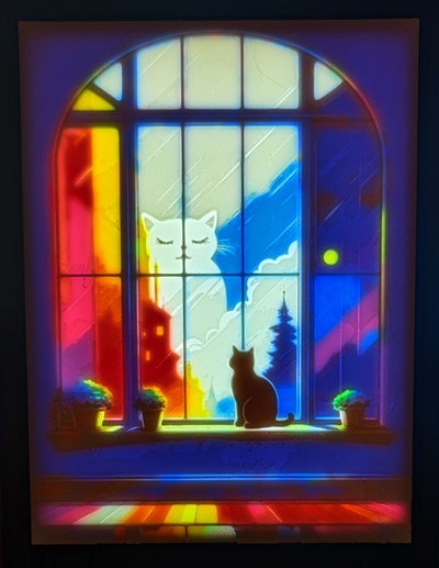 lithophane rêveur 2024 ouvrages d'art by statusd112 génératif 3d modèle forge chapeaux chat train regarder fenêtre rêver ami futur pensées art boîte paquet litho lithobox cmyk cmyklithophane 3d print model - Mito3D