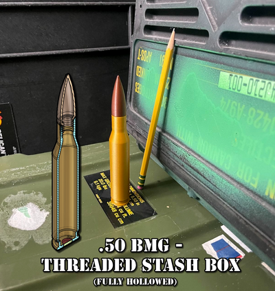 v2 1 50bmg prop cartridge stash container by emoticon props & cosplays replica weapon 50cal 50bmg 50 barrett m2 ma deuce box hollow screw geocache bullet screwbox training aid nra dummy snap cap snapcap 2a psr stop signal 3d print model - Mito3D