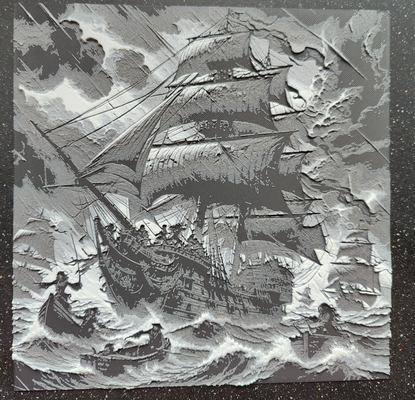 black white pirateship hueforge by jimmybandell generative 3d model & lithophane hue forge huefogre pirate ship 3d print model - Mito3D