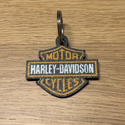 harley davidson keychain - portachiavi d by 3dingo hobby & diy vehicles moto motorcycle motor cycles logo accessories gadget keyring reverse print reverseprint 3d print model - Mito3D