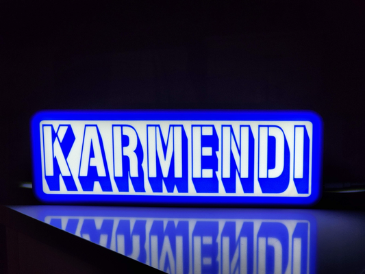 lightbox karmendi by drewzuki art signs & logos ams multicolor led light box karmen nameplate badge wall ledlight lamp 3d print model - Mito3D