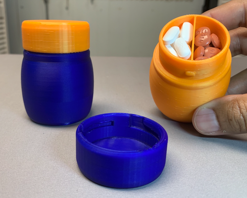 segmentario botella giro bloquear tapa píldora envase remezclado by bre3dlove diseños herramientas organizadores médico ibuprofeno paracetamol caramelo separador caja almacenamiento compartimiento 3d print model - Mito3D