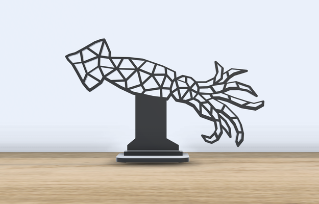 géométrique poly calamar supporter by jf 699 art 2d mer vie animal l'eau océan thème encre décor bureau accessoires accessoire permanent base 3d print model - Mito3D