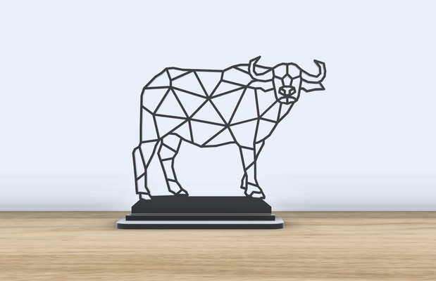 géométrique poly l'eau buffle supporter by jf 699 art 2d animal décor afrique vache taureau bureau accessoires accessoire permanent base 3d print model - Mito3D