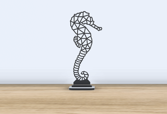 geometric poly - seahorse stand by jf-699 art 2d sea horse animal ocean life 2dart creature standing base decor accessories gemetric office accessory desk 3d print model - Mito3D