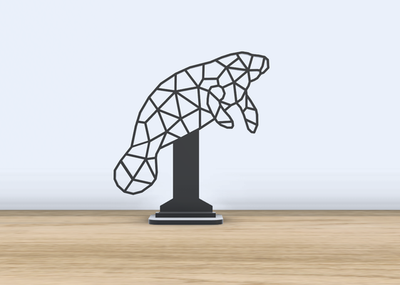 géométrique poly lamantin supporter by jf 699 art 2d mer animal vache océan rivière vie marin base permanent décor bureau accessoires accessoire bureau 3d print model - Mito3D